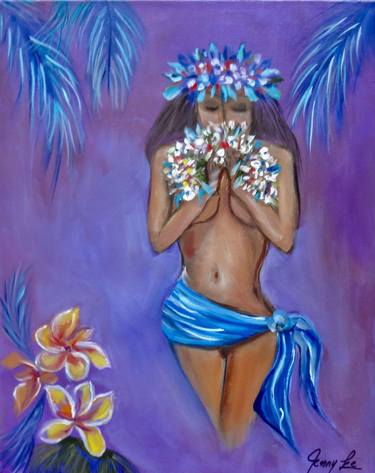 Hula Dancer with Flower Leis thumb