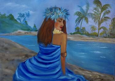 Hula Girl on the Beach in Blue thumb