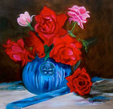 Red Roses and Blue Vase thumb