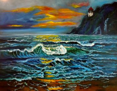 Lighthouse, Original Oil, Hand Made Art, One of a Kind thumb