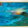 Original oil painting on canvas. Turquoise beach sunset of the tropical isle of Hawaii