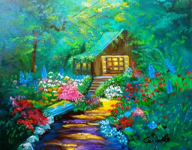 Cabin In The Woods Painting By Jenny Jonah Saatchi Art