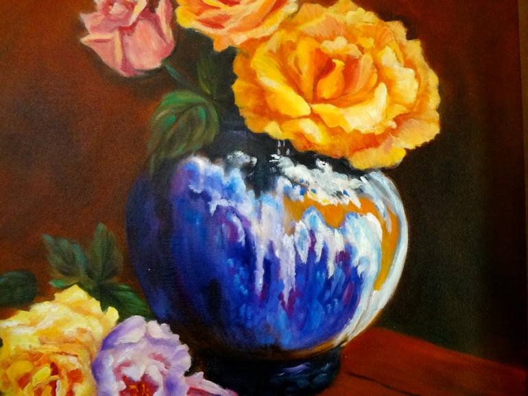 Original Art Deco Floral Painting by Jenny Jonah