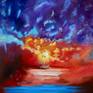 Original two painting on stretched canvas gallery wrap ready to hang together,  Two paintings diptych of skyscapes from sunrise to sunset.  Colorful abstract paintings.