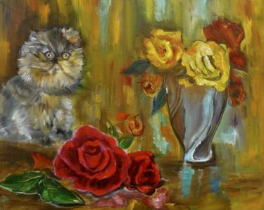 Original Abstract Expressionism Cats Paintings by Jenny Jonah