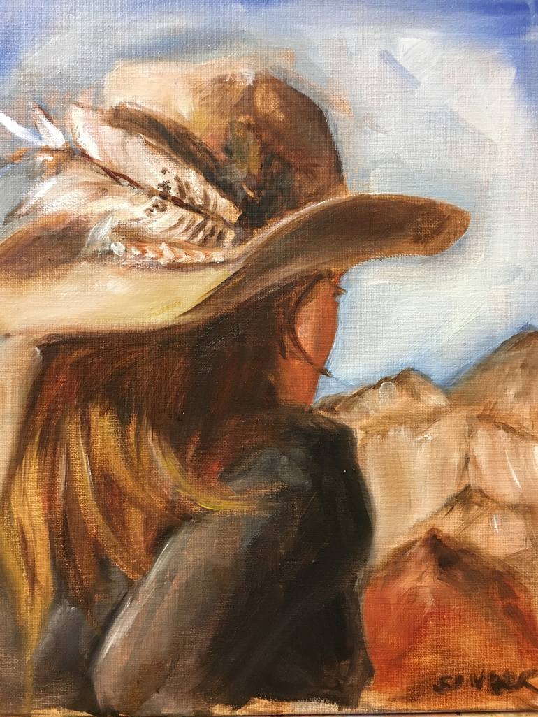 Contemplative Cowgirl Painting by Leslie Singer | Saatchi Art