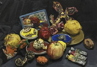 Still life with painttubes and fruit thumb