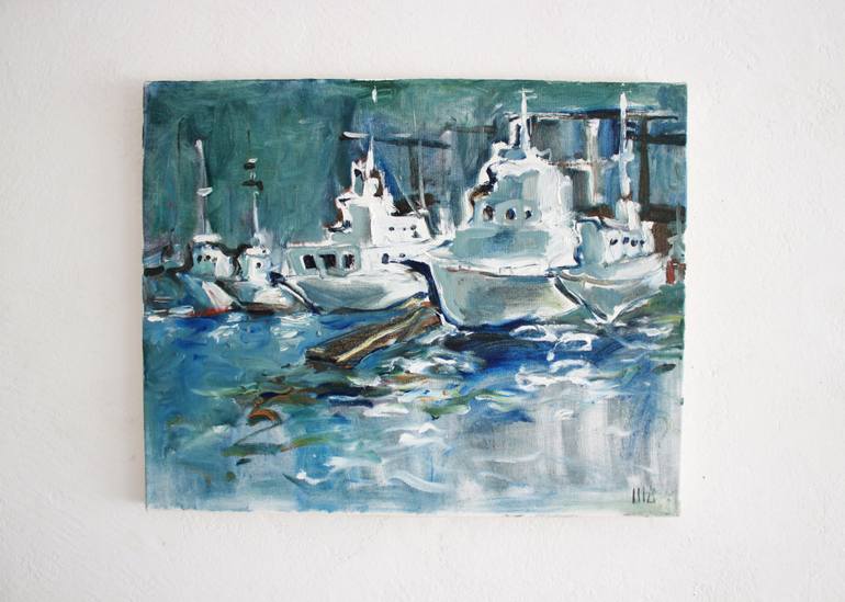 Original Expressionism Boat Painting by Alona Andreeva
