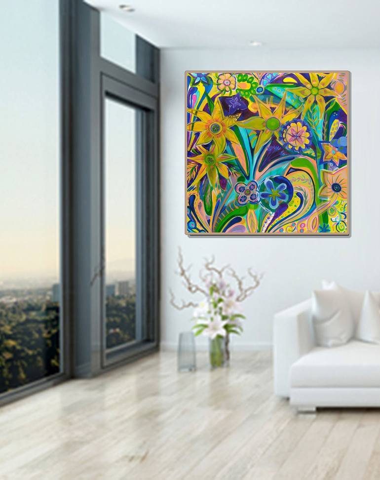 Original Abstract Floral Painting by Mirit Orly Levin