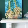 This painting is inspired by the Kelp forests that grow in cold, clear water and support thousands of types of marine species. Giant Bladder Kelp can grow to more than 100 feet or 30 metres tall and is anchored down by root like structures called 'Holdfasts' which grab on to rocks on the seabed. I particularly like the way Kelp dances around due to the fact that it grows in turbulent water