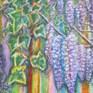 This piece is includes Virginia Creeper, Ivy and Wisteria which are all climbing plants. It was created using oil pastels on 3 pieces of A4 pastel paper which are taped together on the back. The title 'Reach for the Sky' and the bright colours represent the relentless surge by these plants to grow upwards and outwards