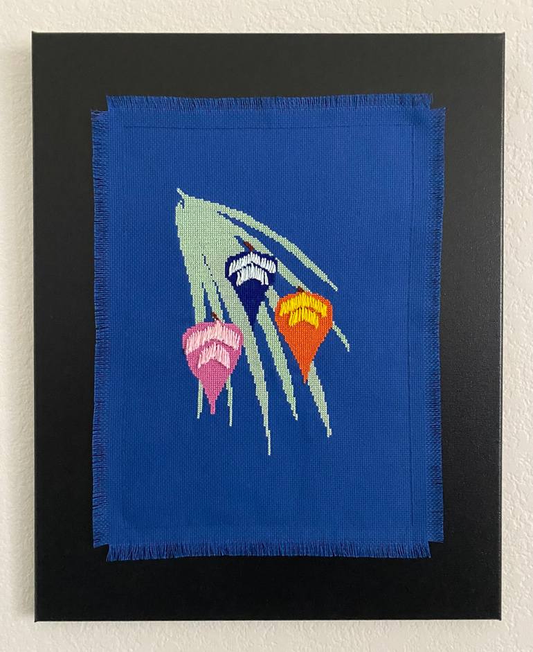 Original Light Painting by Mariana Ivanova Modernism Art on Soft Yarn Cotton Fabric Lumieres de Lyon Hand Embroidered Original Light Painting by Mariana Ivanova Modernism Art on Soft Yarn Cotton Fabric Lumieres de Lyon Hand Embroidered