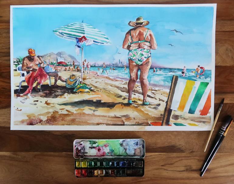 Original Figurative Beach Painting by Joanna Pilarczyk