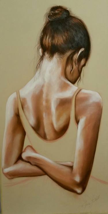 "Before performance" Original acrylic painting on fabric 55x105x2cm.,ready to hang. Acrylic painting. thumb