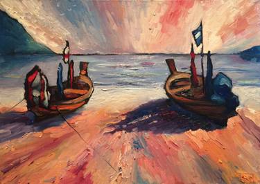 Original Impressionism Boat Paintings by Sergey Denisov