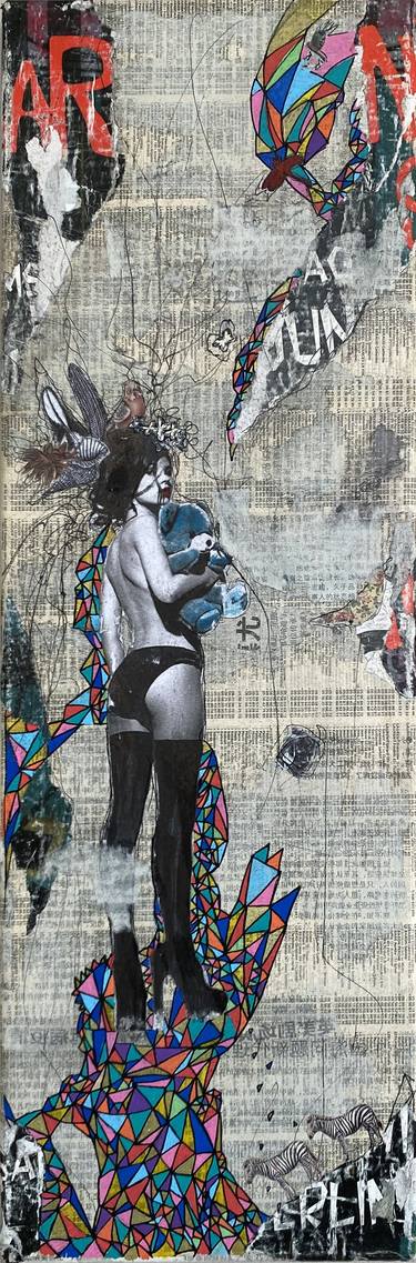 Original Street Art Women Mixed Media by Sandrine Robert