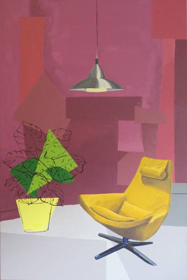 yellow armchair, green plant thumb