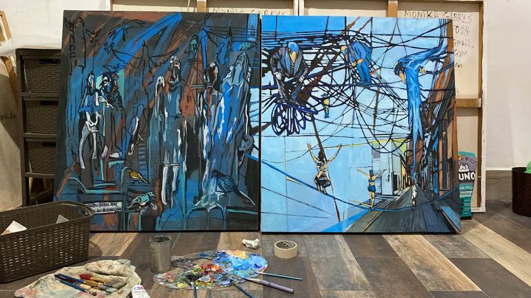 Original Contemporary Cities Painting by Monika Malgorzata Gabrys