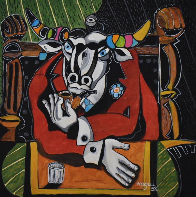 Print of Cubism Portrait Paintings by Nagui Achamallah