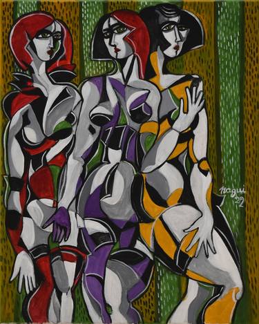 Print of Cubism People Paintings by Nagui A