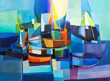 Print of Cubism Boat Paintings by Farahnaz samari