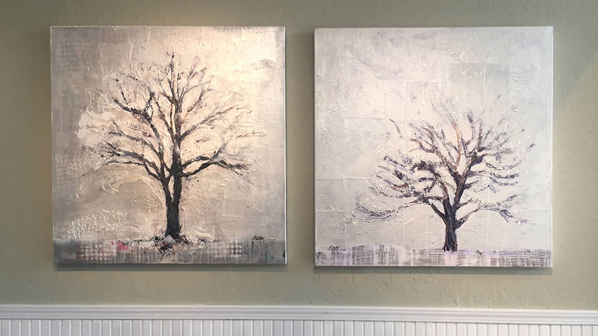 Winter Tree painting, diptych  kellieDAYart Winter Tree painting