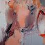Modern abstract painting. Barely perceptible nude woman in bolo-orange-pink tones...