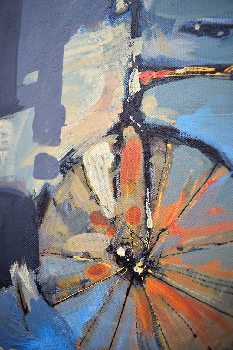 Original Abstract Bicycle Painting by Dumitru Stefan