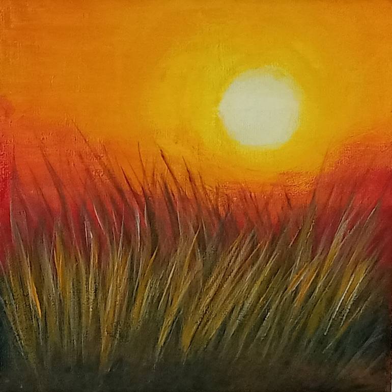 sunset with grass painting