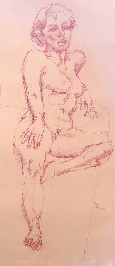 "Holly"  ORIGINAL Terracotta Pencil Drawing on Fine Art Paper. thumb