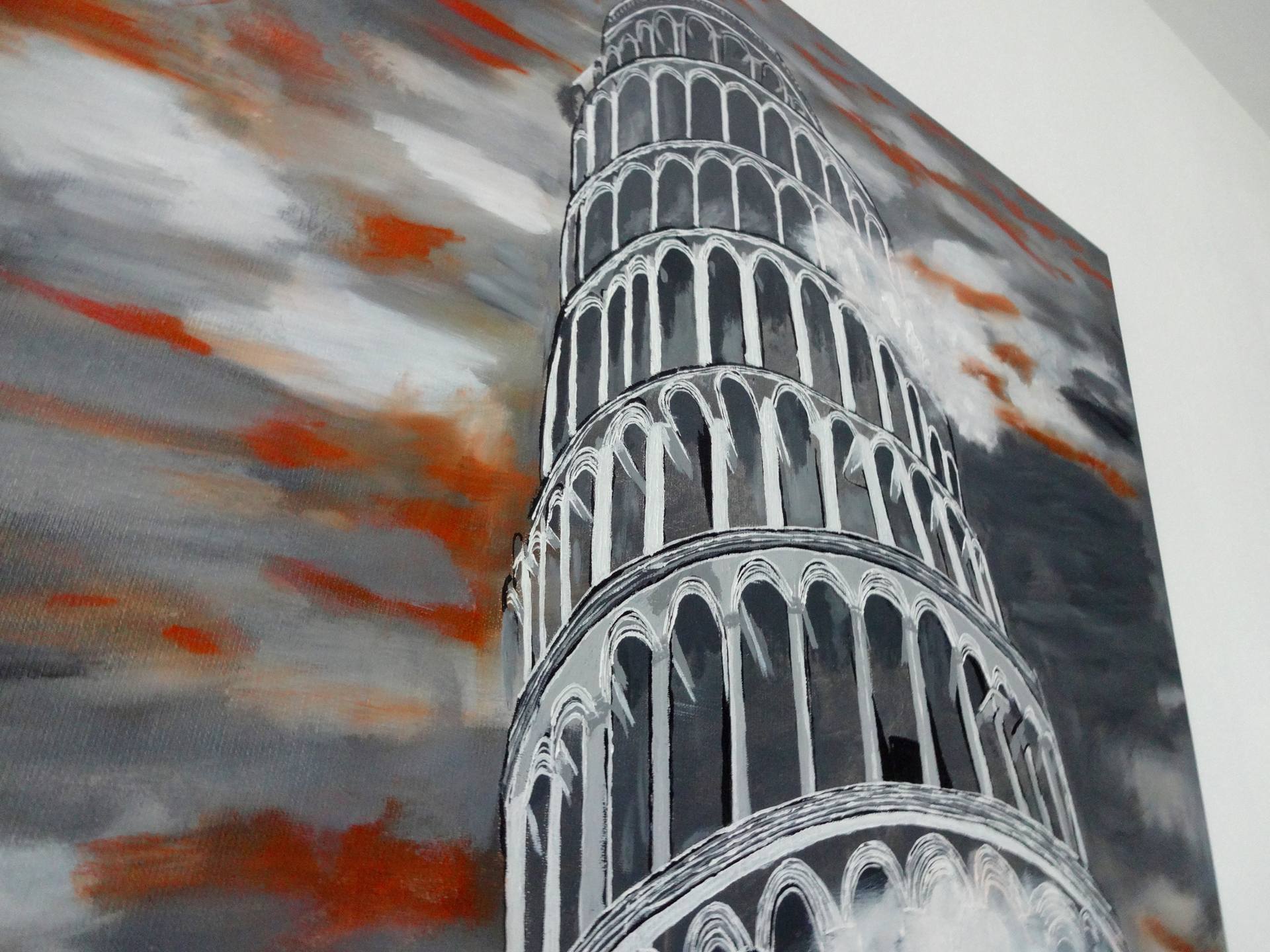 Canvas Art Rome with Pop of Color on the Leaning Tower of Pisa 12x12 inches 
