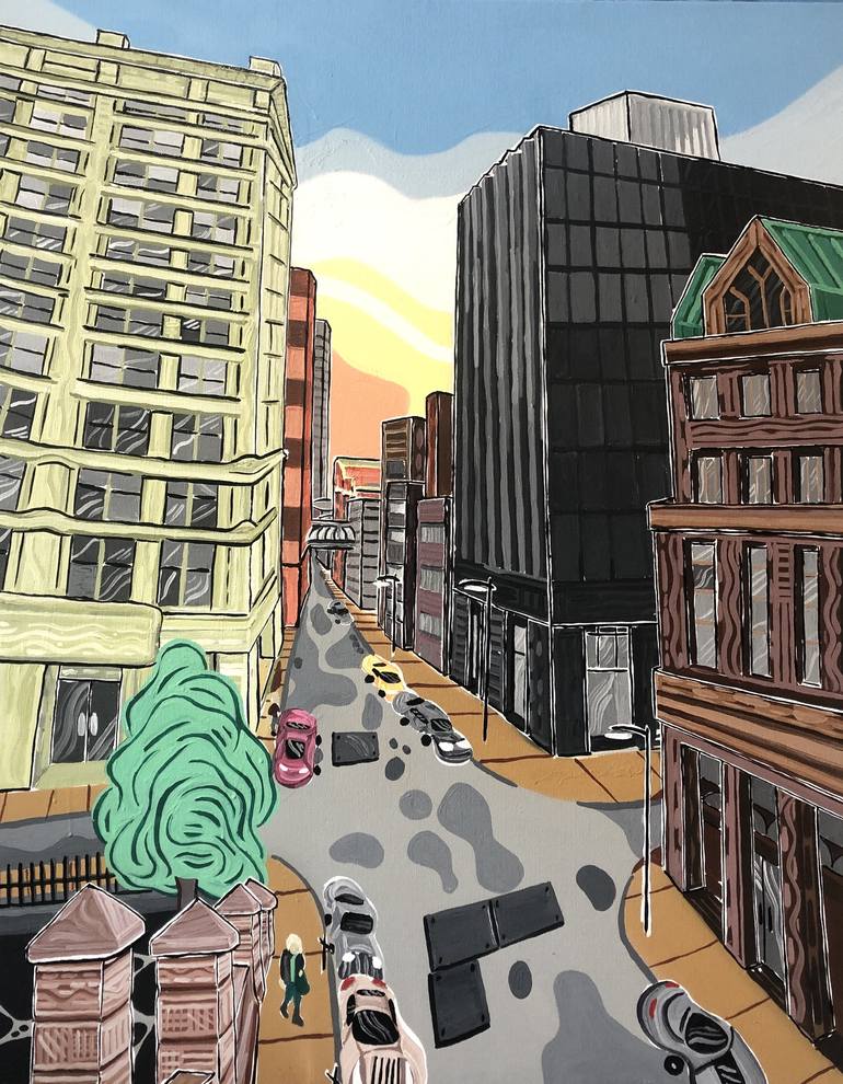 Original Architecture Painting by Jb Nearsy | Documentary Art on Canvas | 6th and Olive