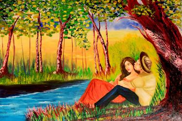 lovers by the river painting impressionist original thumb