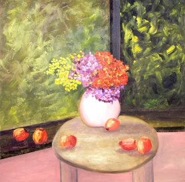 Still life Window to the forest. Original oil painting on canvas thumb