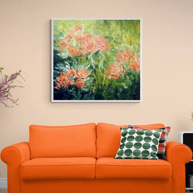 ABSTRACT WOMAN'S BODY SILHOUETTE IN FLOWERS PAINTING thumb