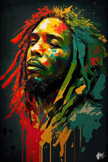 ***Honoring the Legend: A Colorful Portrait of Bob Marley*** thumb