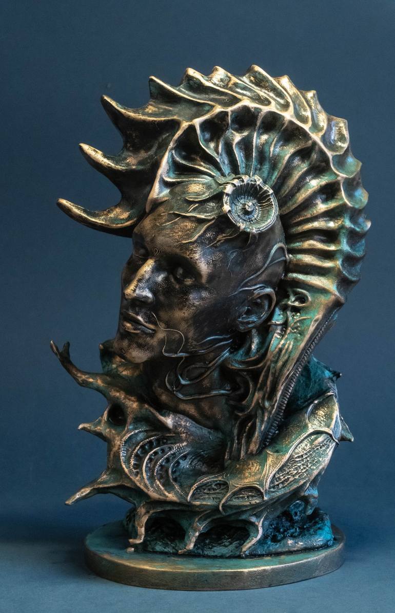 Original Fantasy Sculpture by Yuriy Kraft | Surrealism Art on Bronze | "Prince of the Sea II"