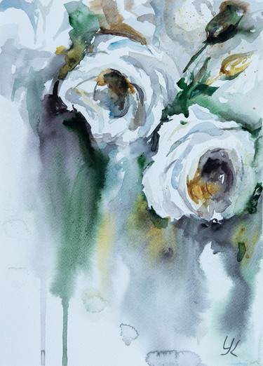 "Pale roses", original watercolour painting, 28x38cm thumb