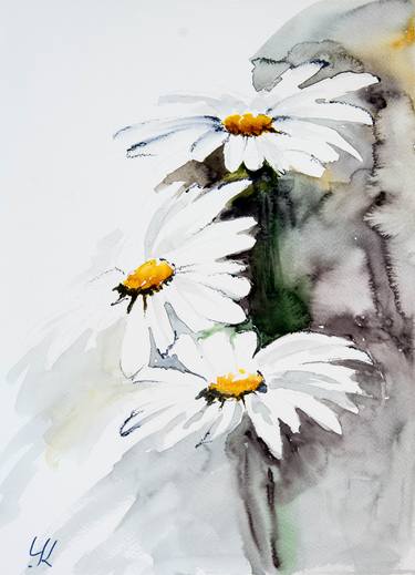 "Daisies", original watercolour painting, 28x38 cm thumb