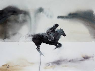 "Horseman", origingal watercolour painting, 15.7"x 11.8" thumb