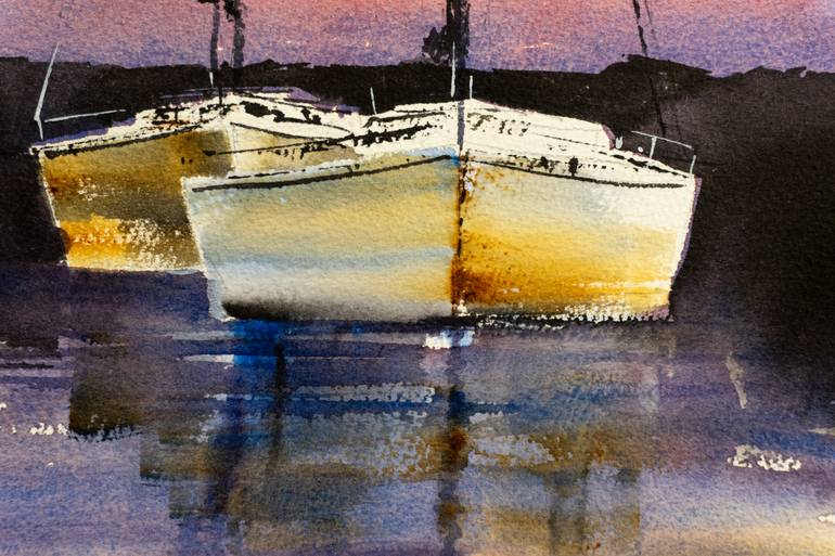 Original Impressionism Boat Painting by Yuriy Kraft