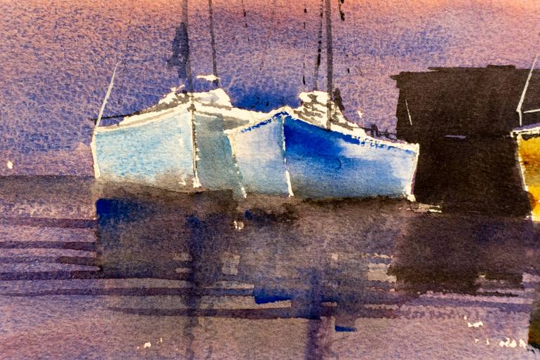 Original Impressionism Boat Painting by Yuriy Kraft