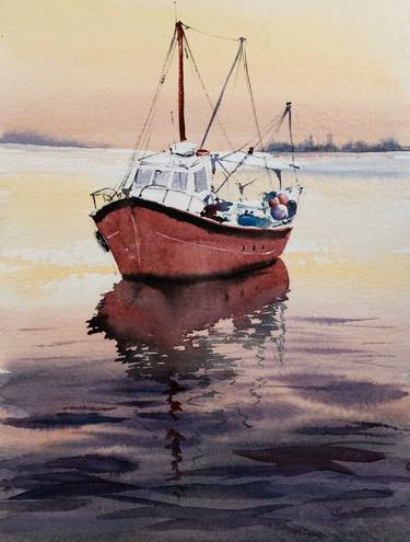 Original Impressionism Boat Paintings by Yuriy Kraft