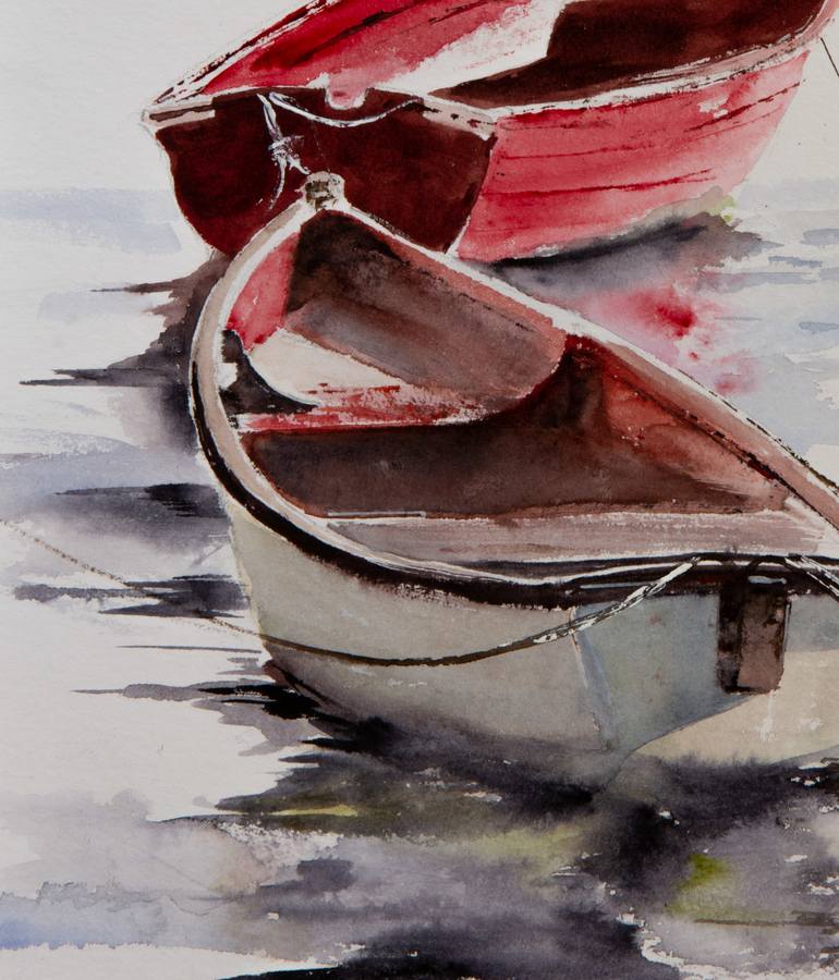 Original Impressionism Boat Painting by Yuriy Kraft