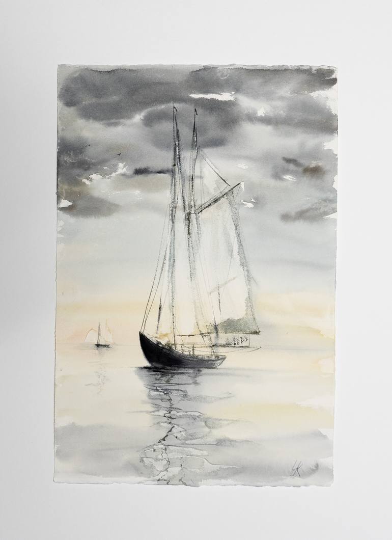 Original Impressionism Boat Painting by Yuriy Kraft