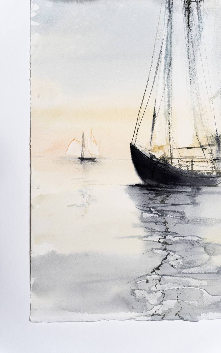 Original Impressionism Boat Painting by Yuriy Kraft