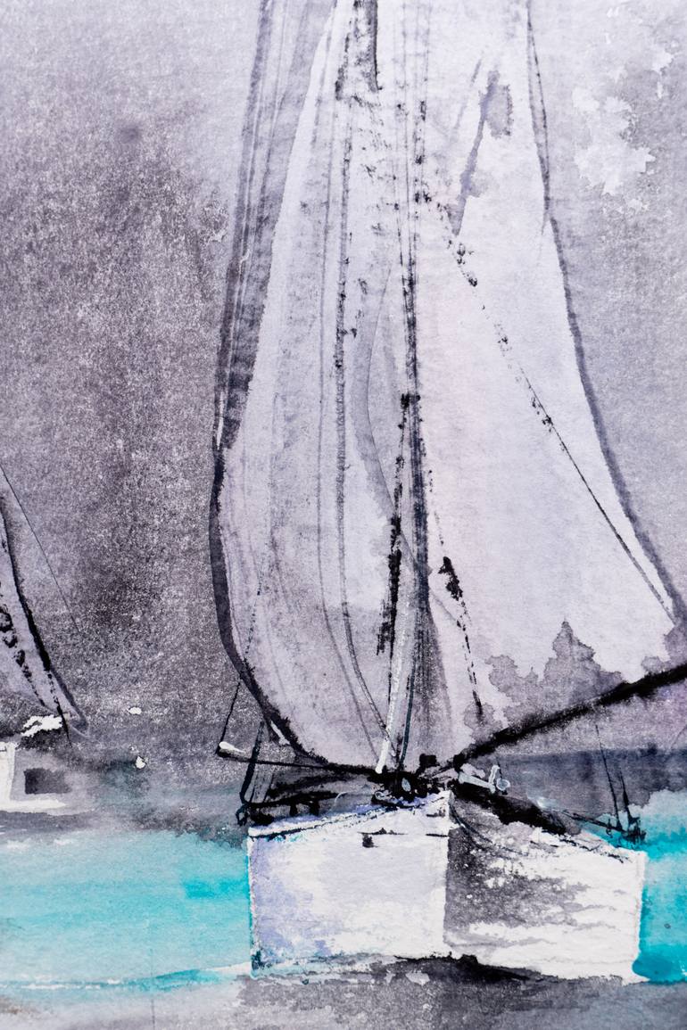 Original Impressionism Sailboat Painting by Yuriy Kraft