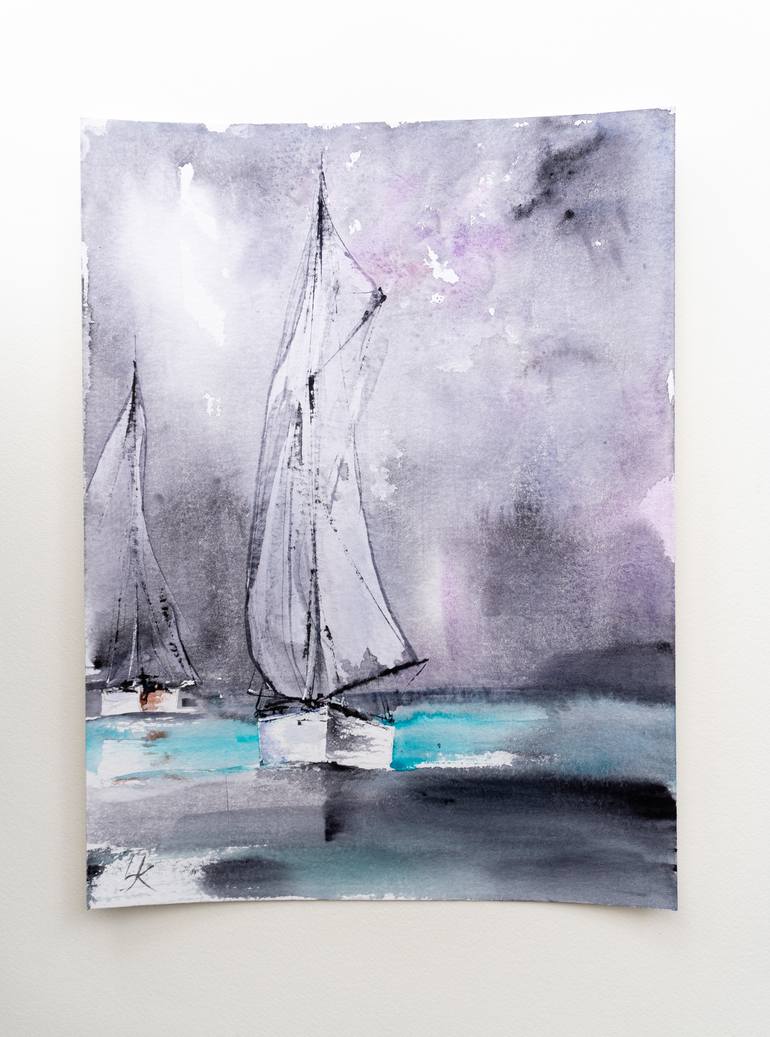 Original Sailboat Painting by Yuriy Kraft