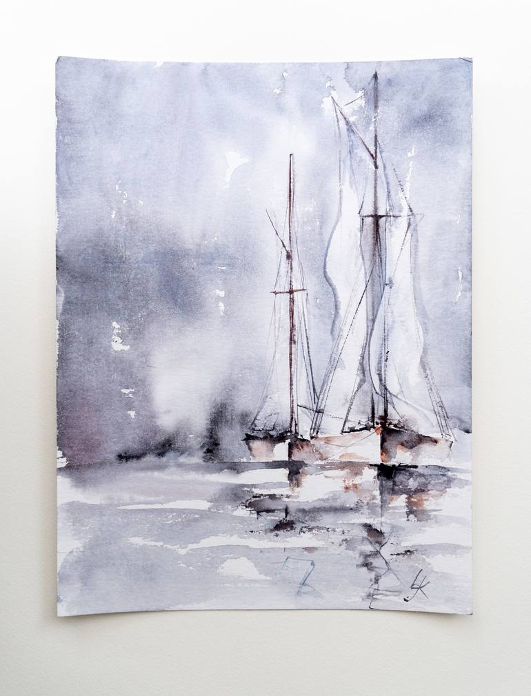 Original Sailboat Painting by Yuriy Kraft