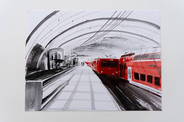 Original Impressionism Train Painting by Yuriy Kraft